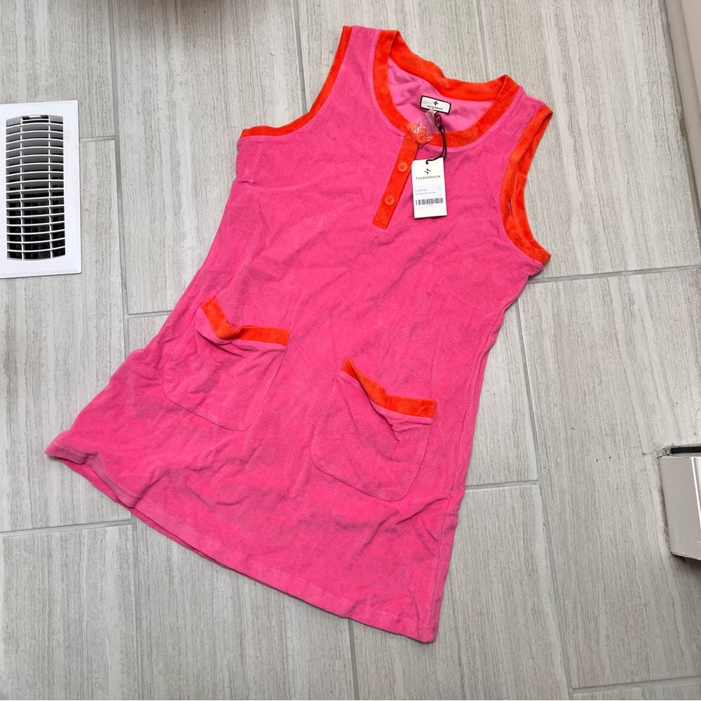 Tuckernuck Pink Terry Tank with Orange Trim and Front Buttons dress